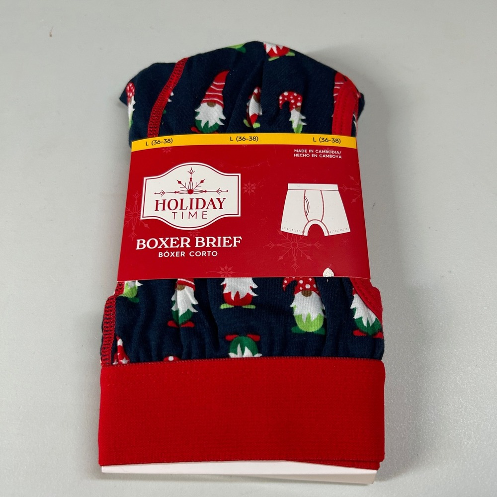 Holiday Time Boxer Briefs Christmas Gnomes Print Underwear Blue Men Large(36-38)